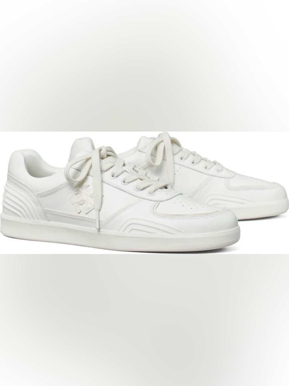 NEW NIB Tory Burch Clover Court Sneaker in Titanium White Size 10 Nappa Leather - Picture 3 of 16
